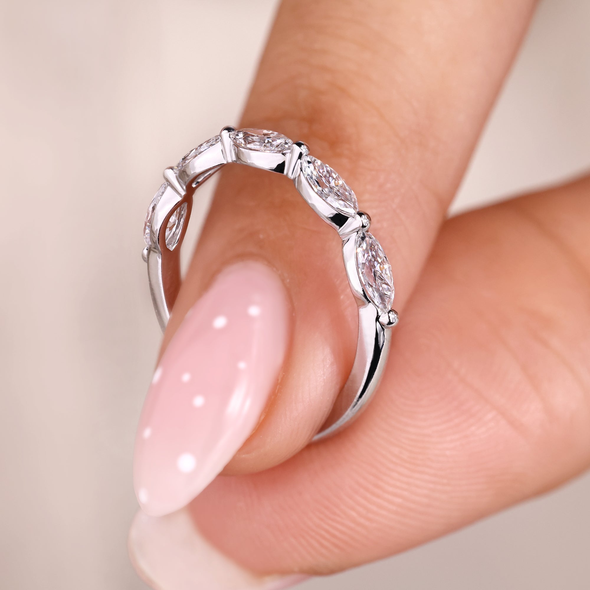 Marquise diamond wedding band with 5 stone wedding band.