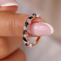 Black Marquise Cut Wedding Band - Rose Gold Style