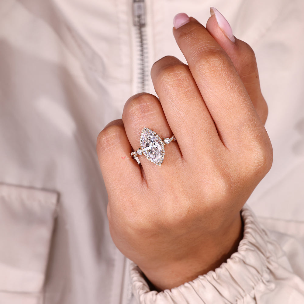 Handmade marquise moissanite ring in vintage design.