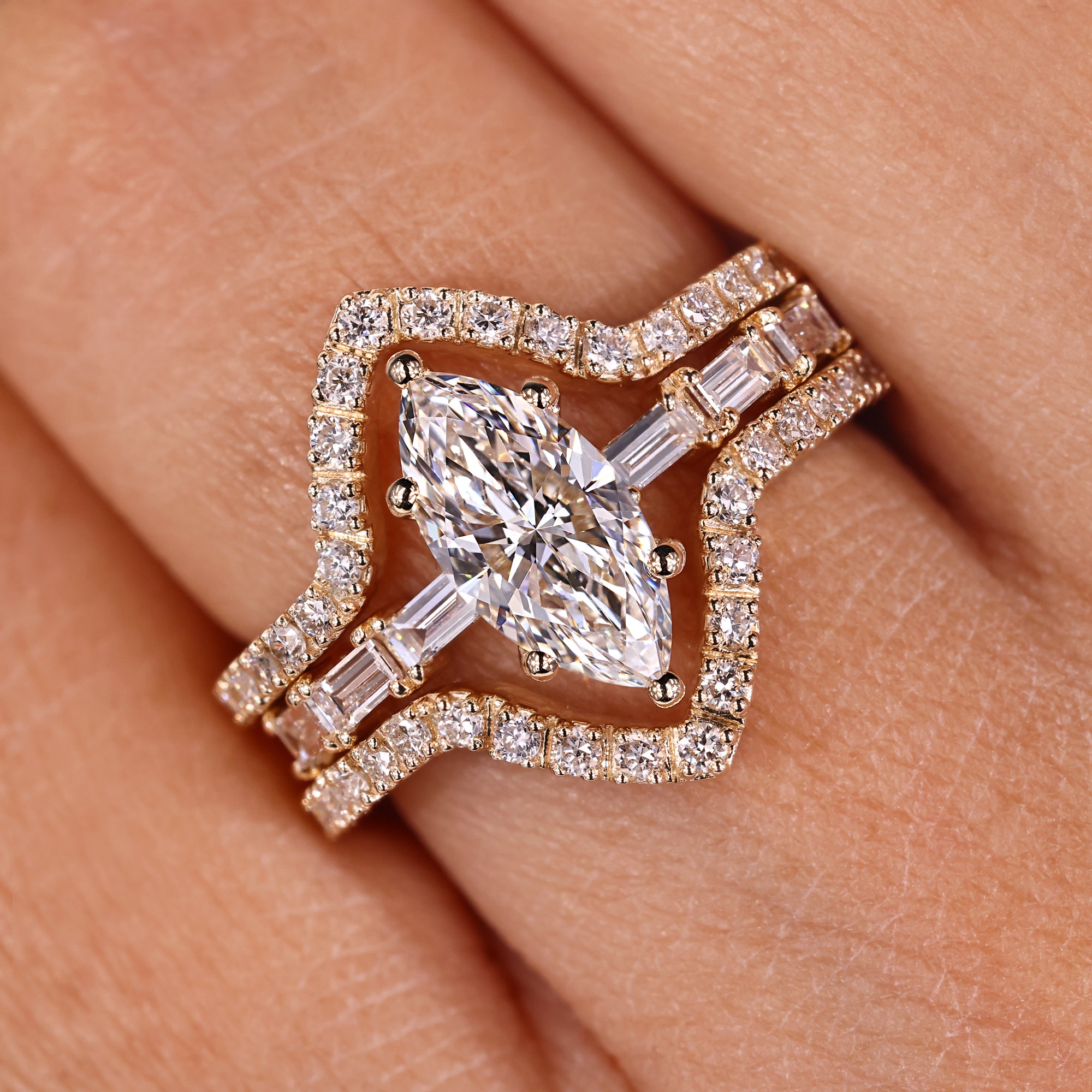 6 prong setting in wrap guard wedding band.