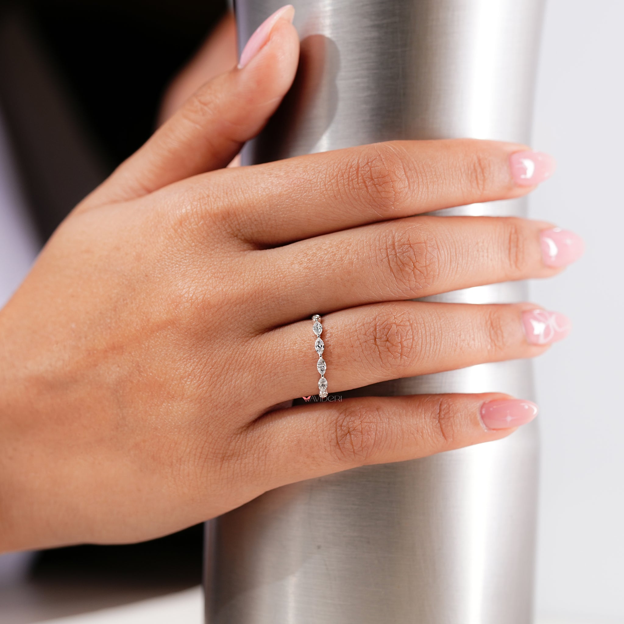 Diamond marquise band crafted with care for a unique and radiant design
