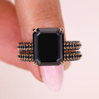 Black Emerald Cut Moissanite Ring with Band