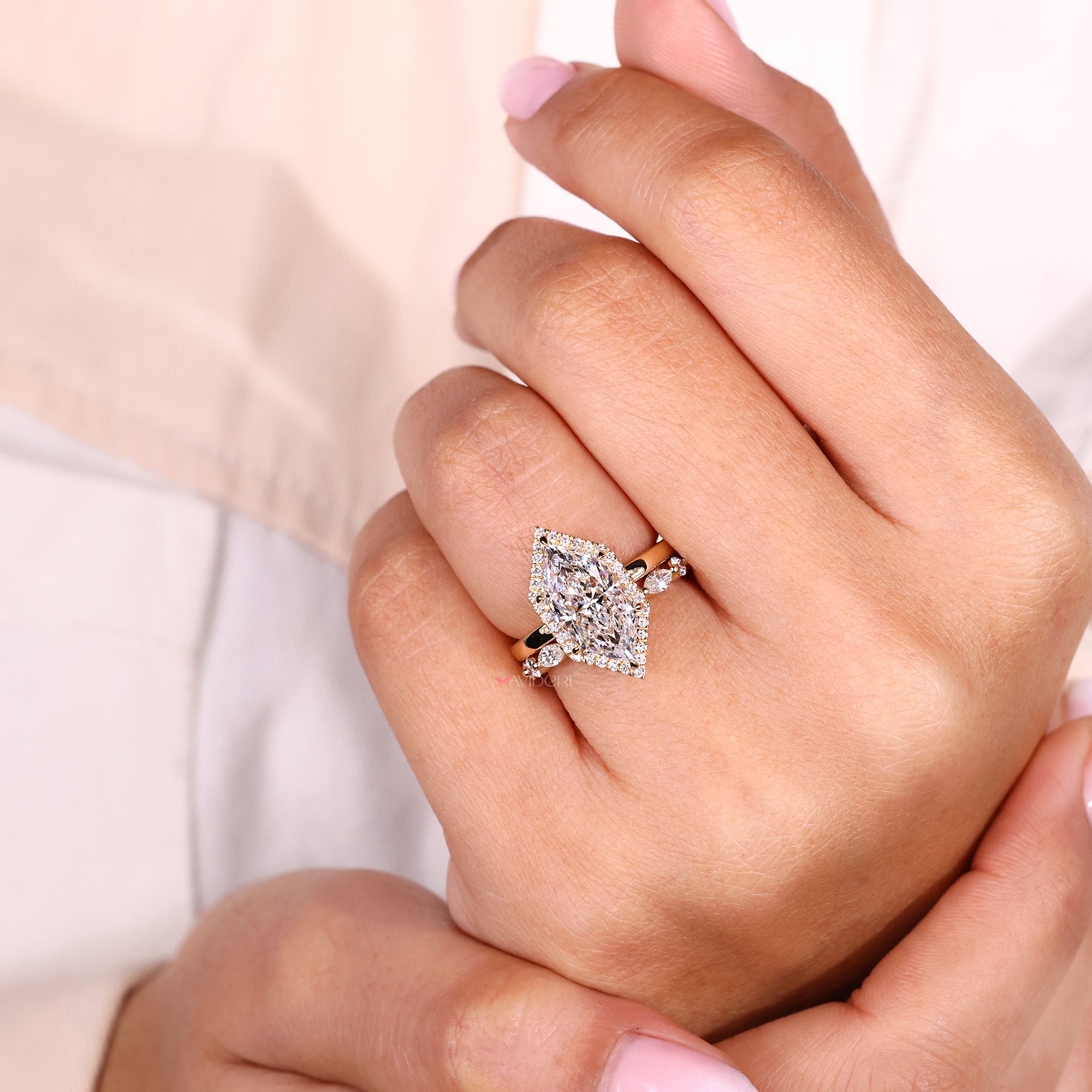 Custom bridal set with marquise ring.