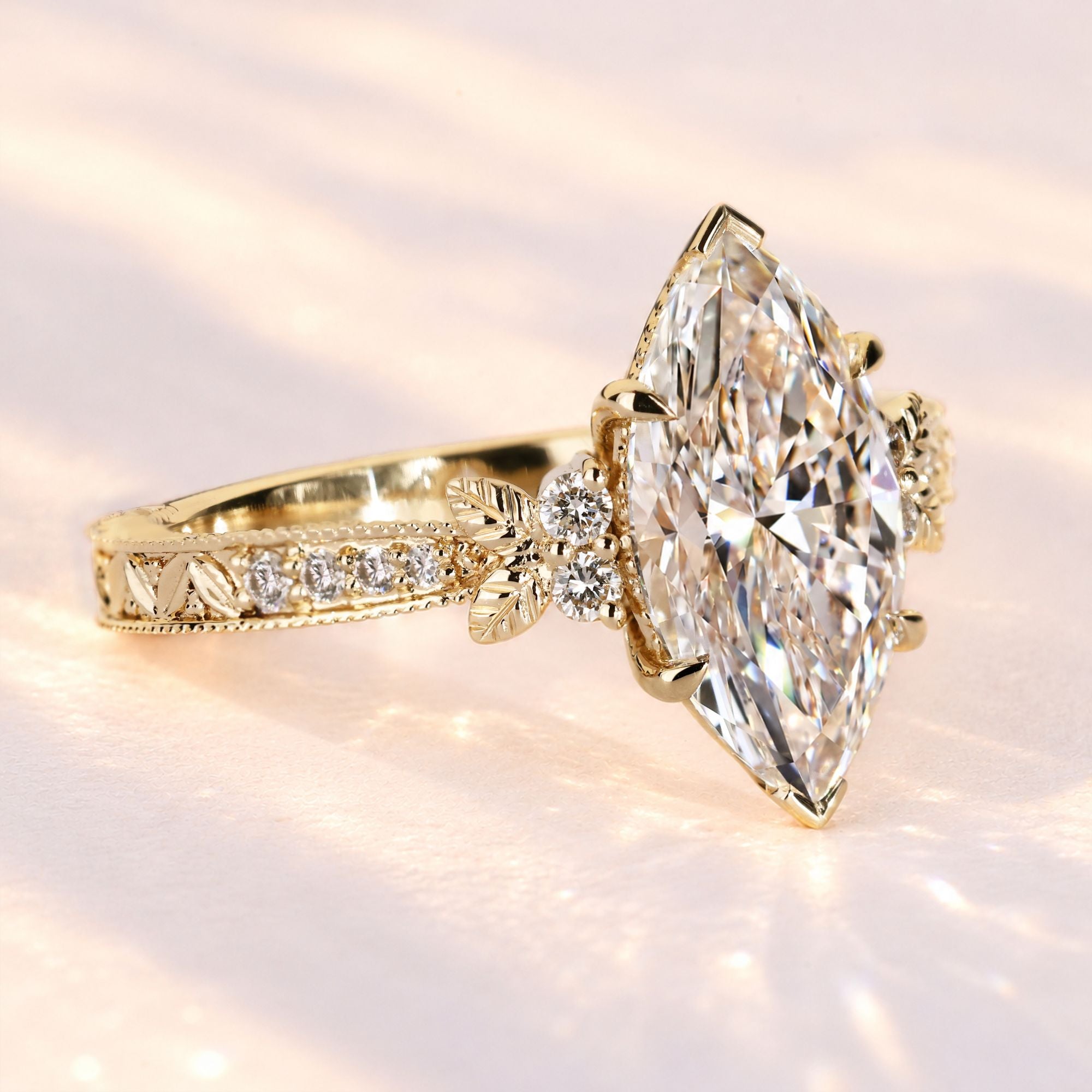 Art Nouveau marquise diamond engagement ring.
