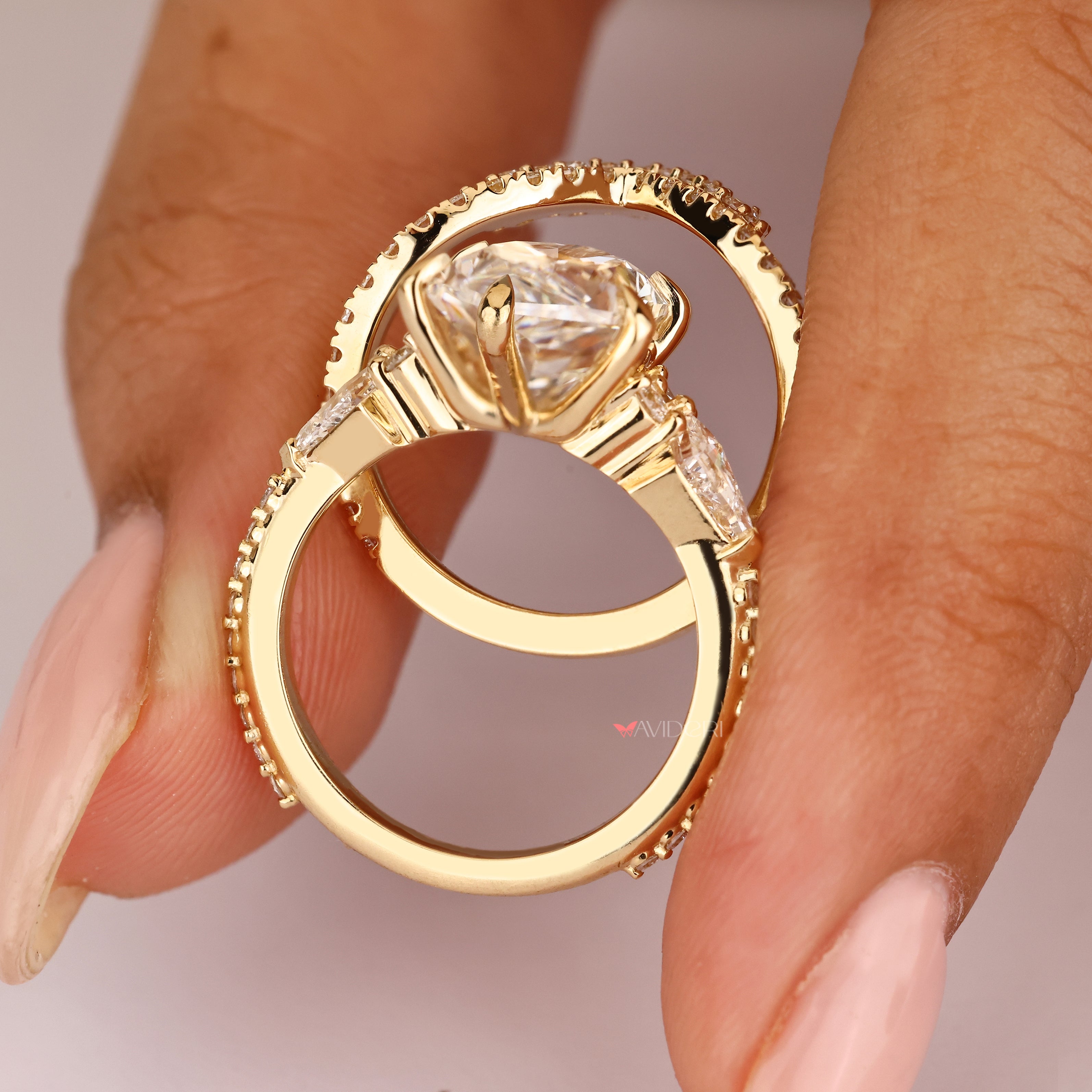 Kite side stone Dutch marquise diamond ring.
