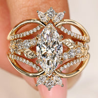Marquise Engagement Ring With Wedding Band In Semi Eternity Style