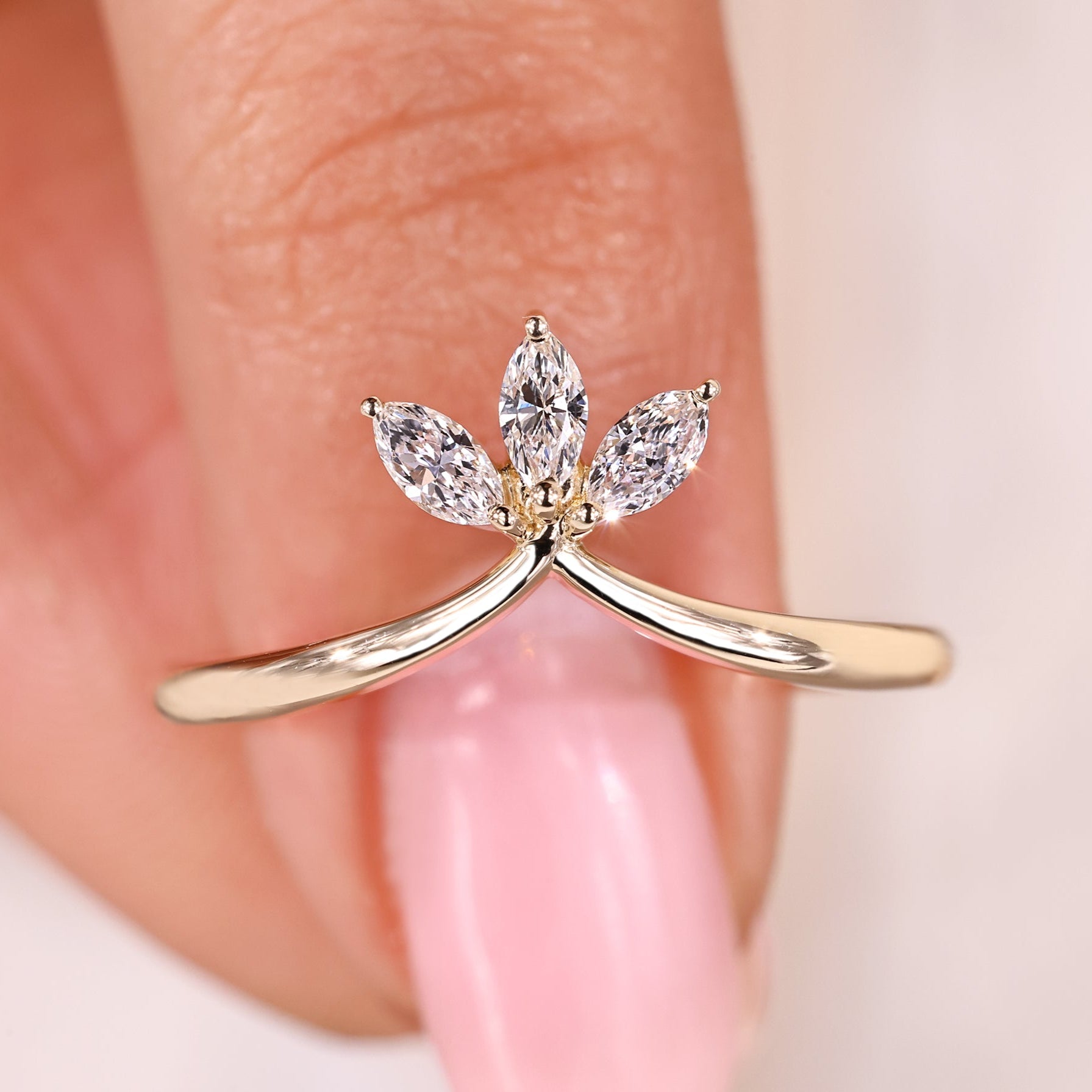 Marquise lab-grown diamond wedding band in yellow gold.