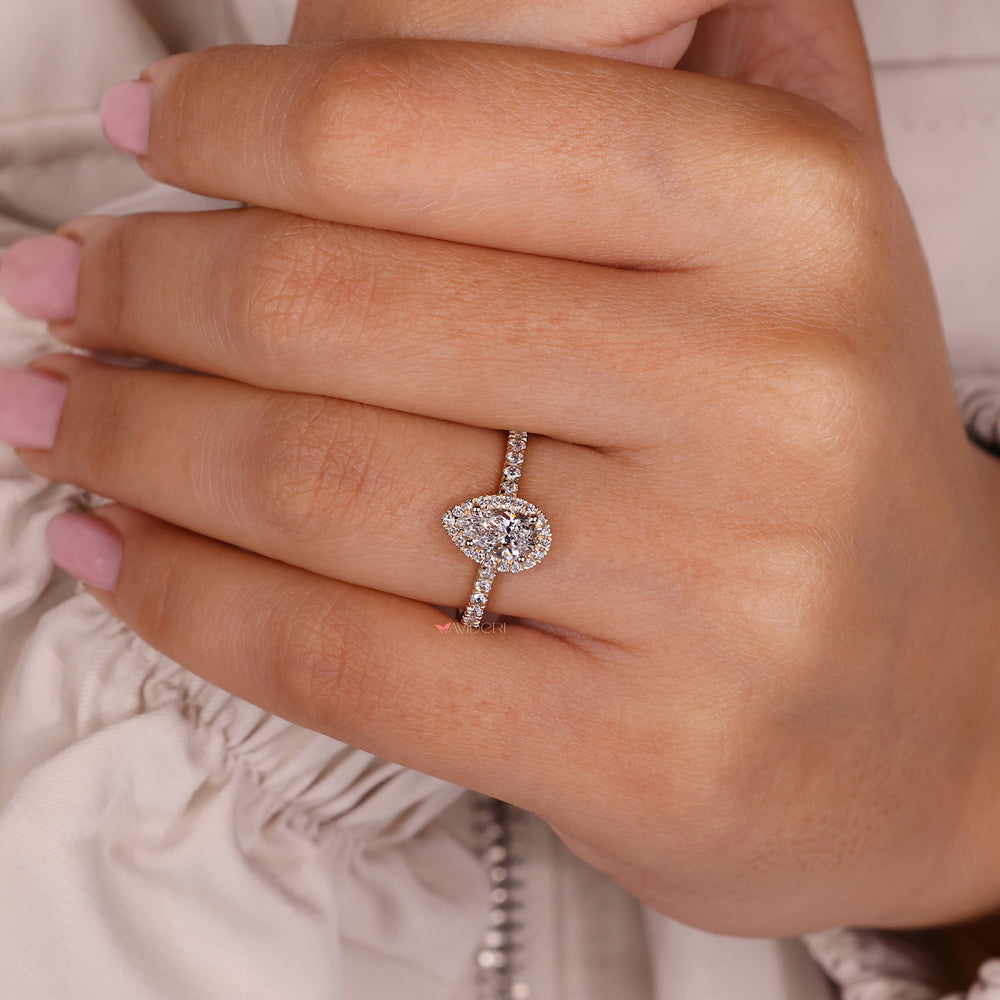 Lab-grown diamond teardrop engagement ring by Avideri.
