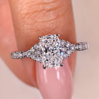 Elongated Cushion Cut Engagement Ring with Side Diamonds