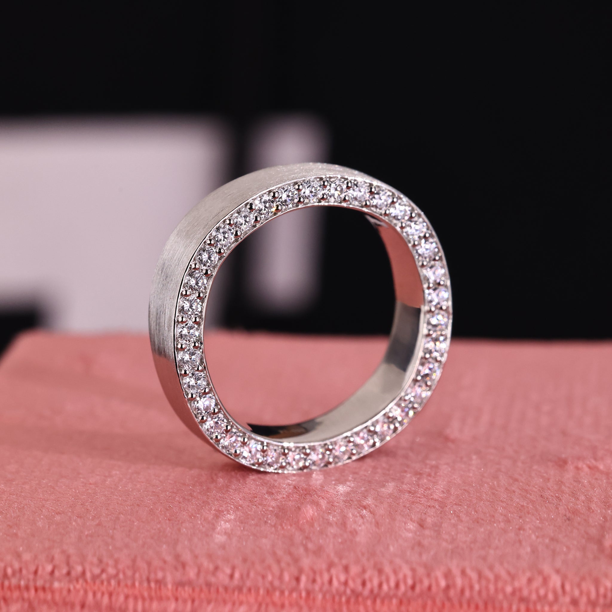 Brush finish mens ring provides a sleek, modern feel.