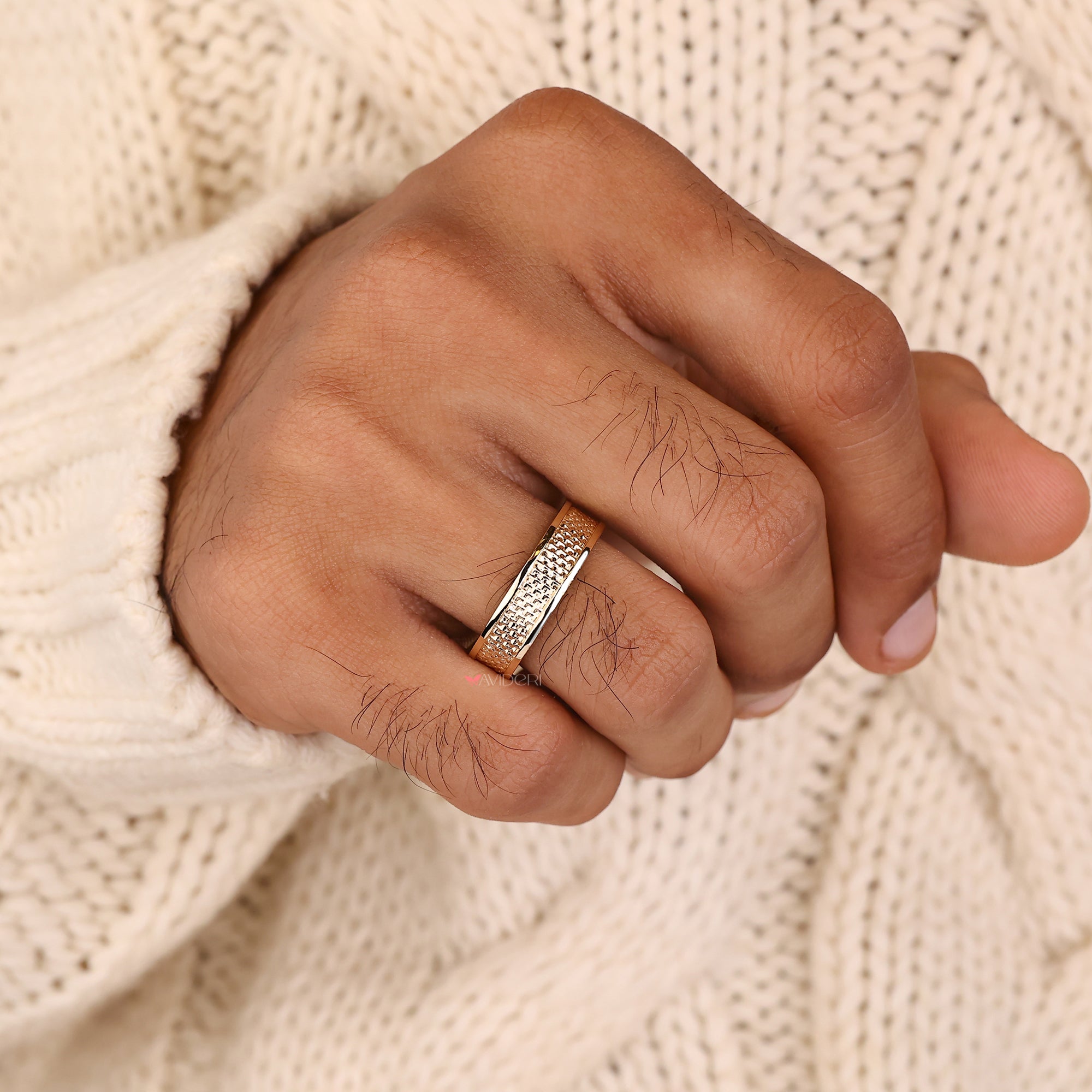 Yellow gold ring handmade for men with modern eternity band design.