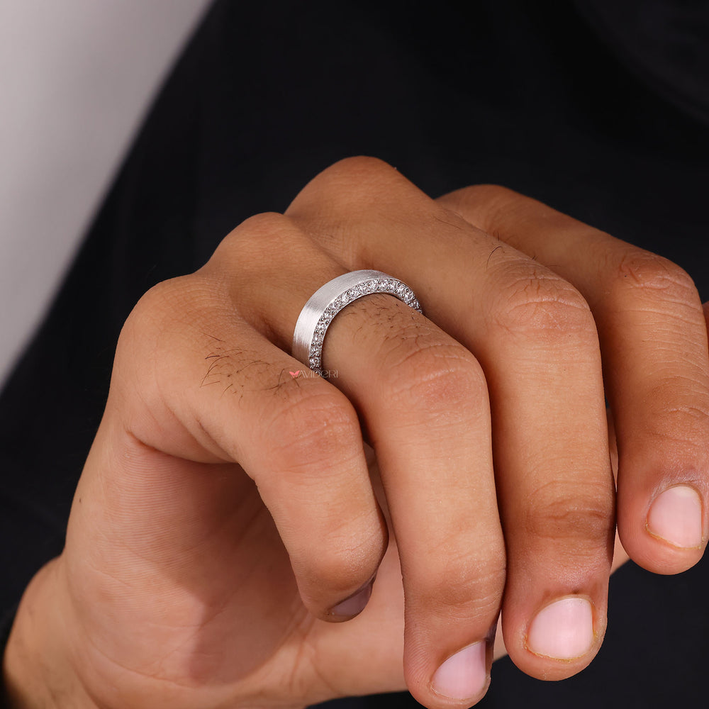 One side Pave wedding band stands out in style.