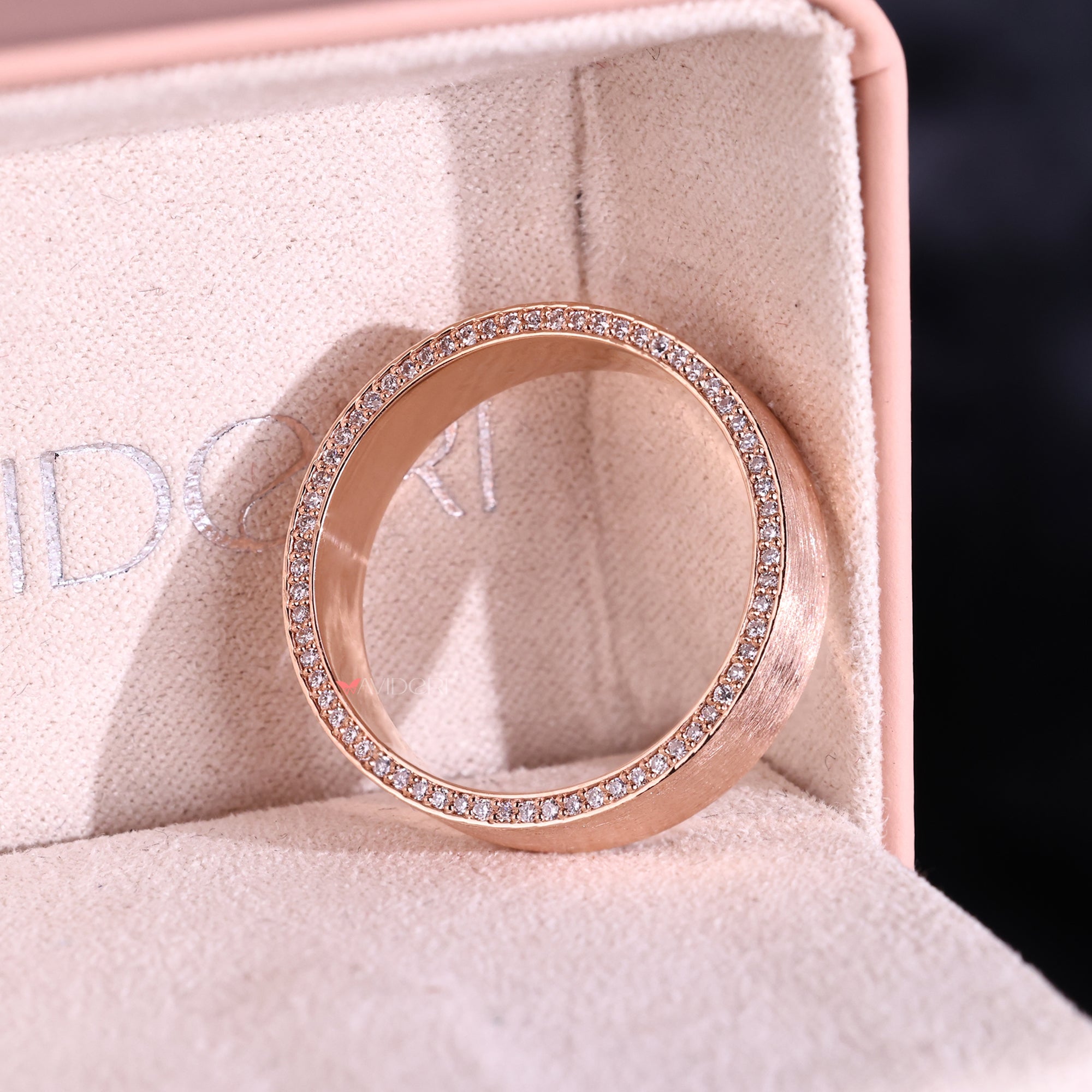 Double side eternity ring and brushed finish ring.