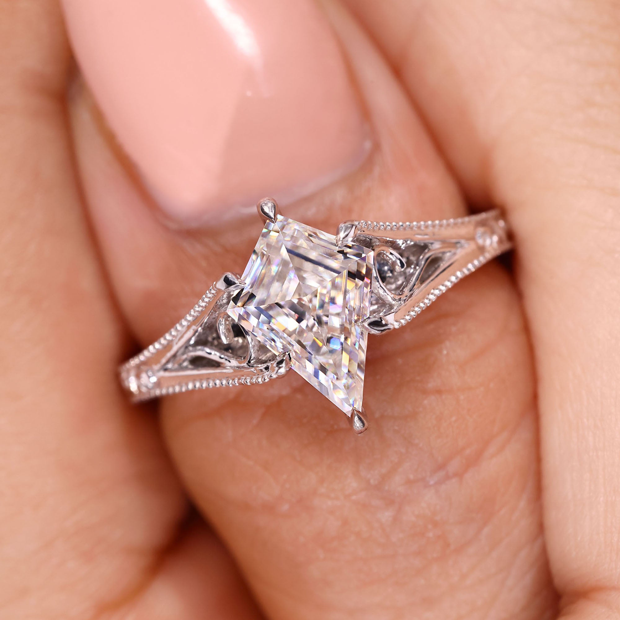 Lab grown vintage Art Deco engagement ring.