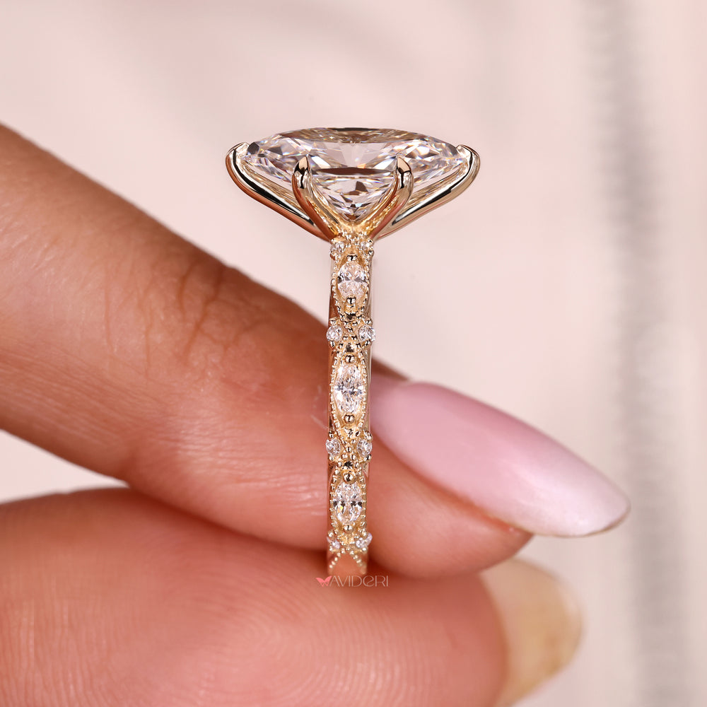 Lab grown dutch marquise diamond ring handmade.