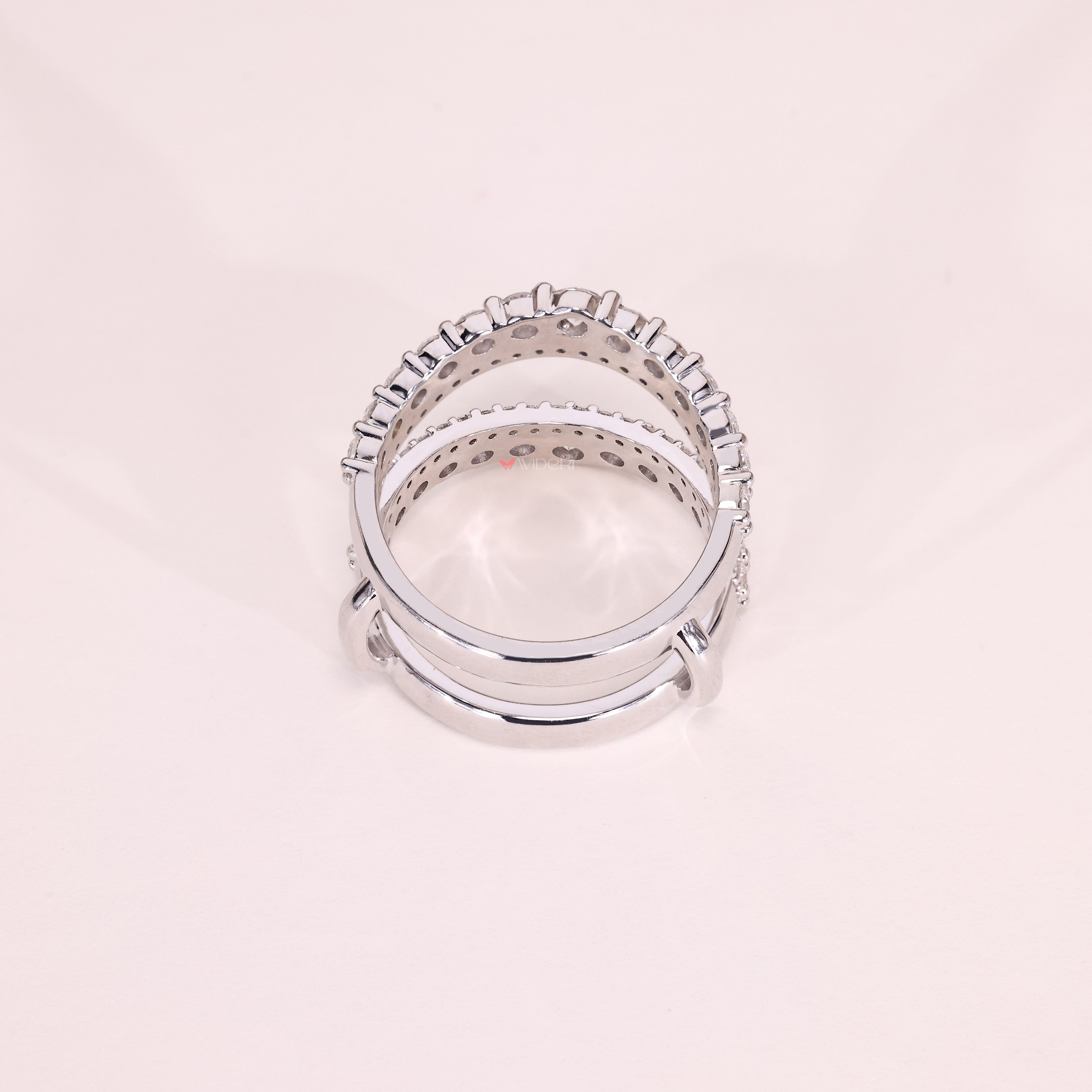 Double row pave enhancer wedding band design.
