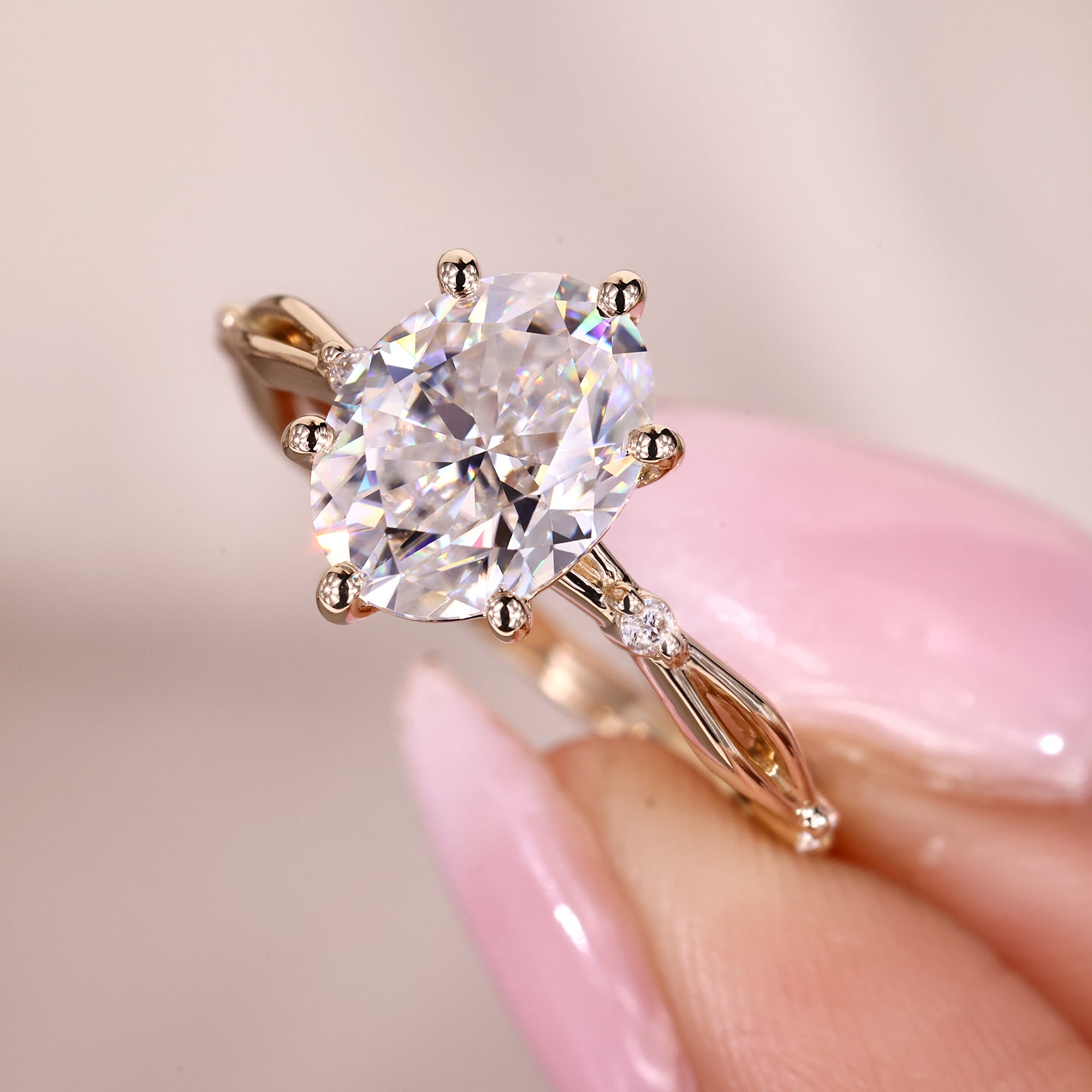 Moissanite engagement ring designed with a brilliant sparkle.
