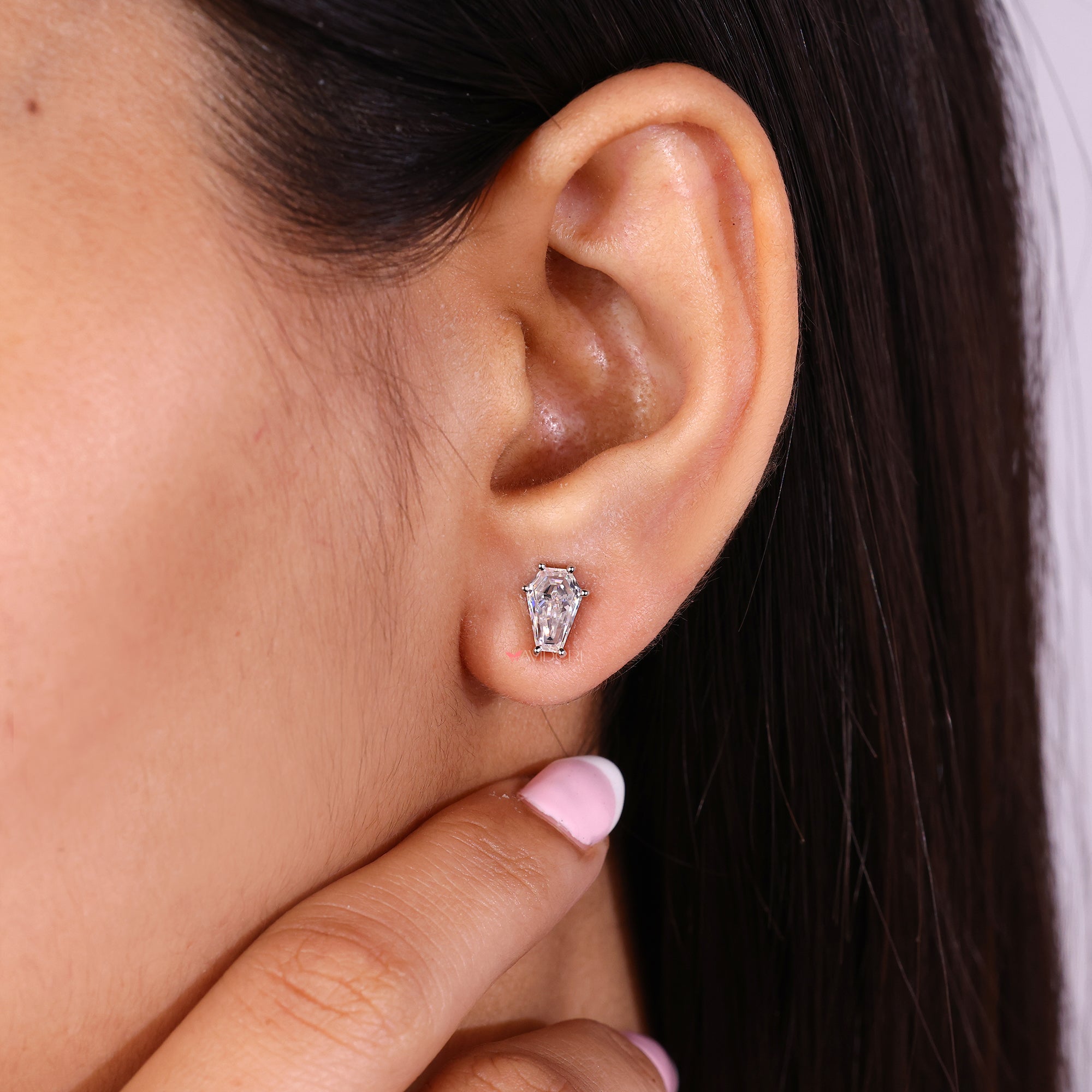 Beautiful earrings with Coffin Cut Moissanite for unique style.