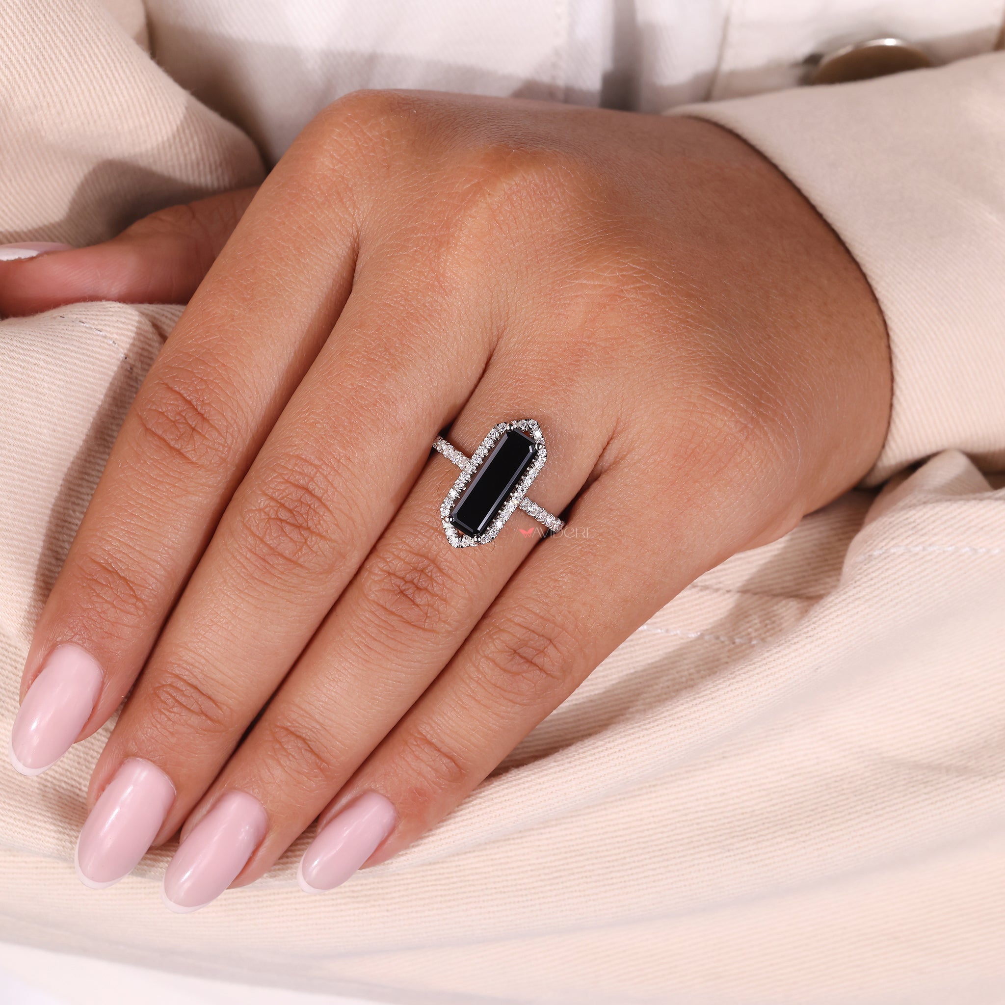 Black diamond ring, moissanite wedding ring, 4 prong ring.