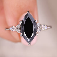 Black Stone Moissanite Marquise Ring
