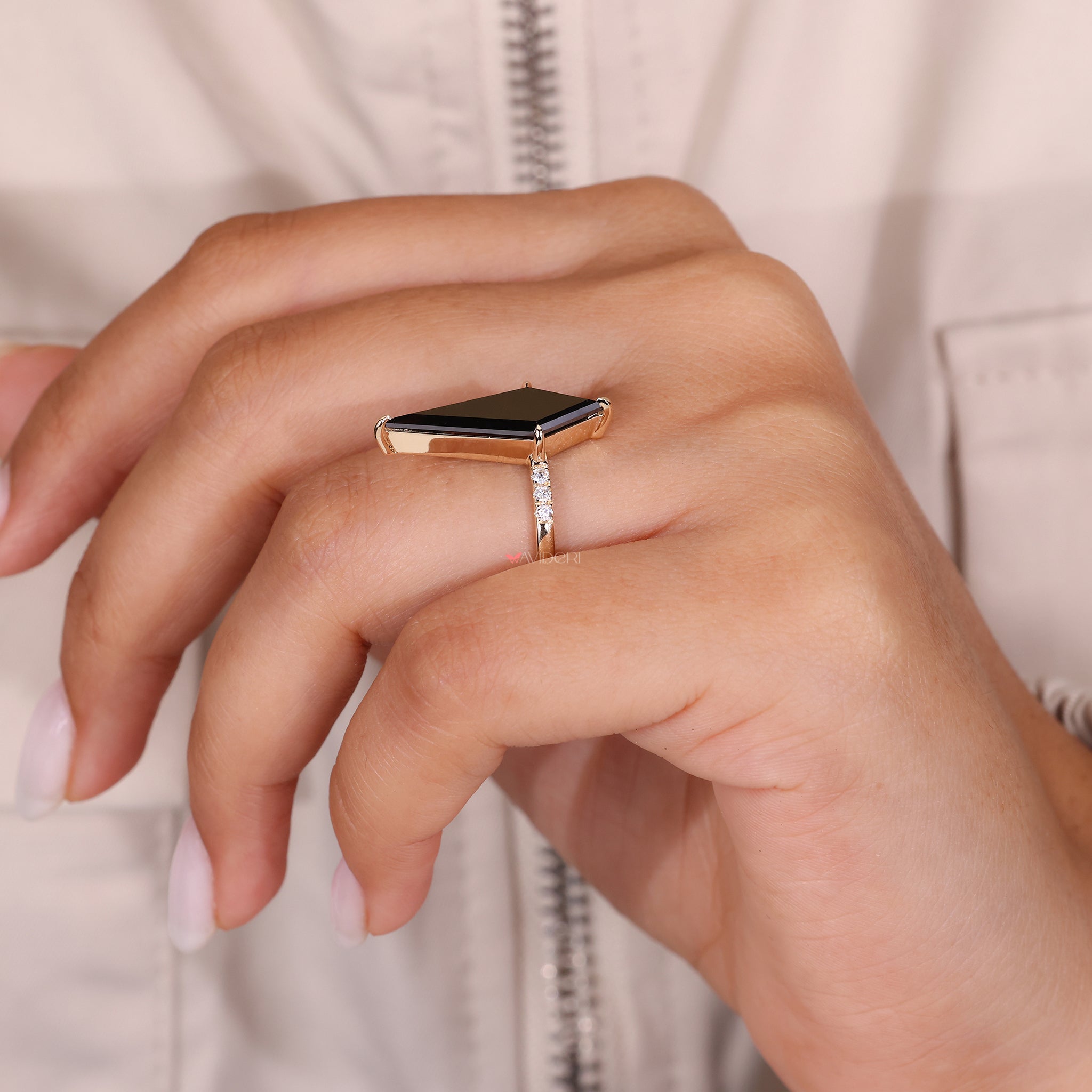 Pave setting ring with shimmering stones along the band.
