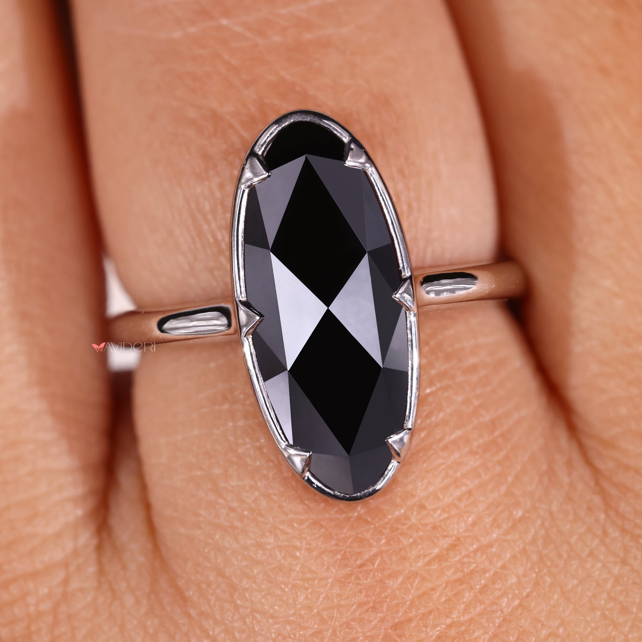 Prong setting, moval rose cut ring, moissanite gold ring.