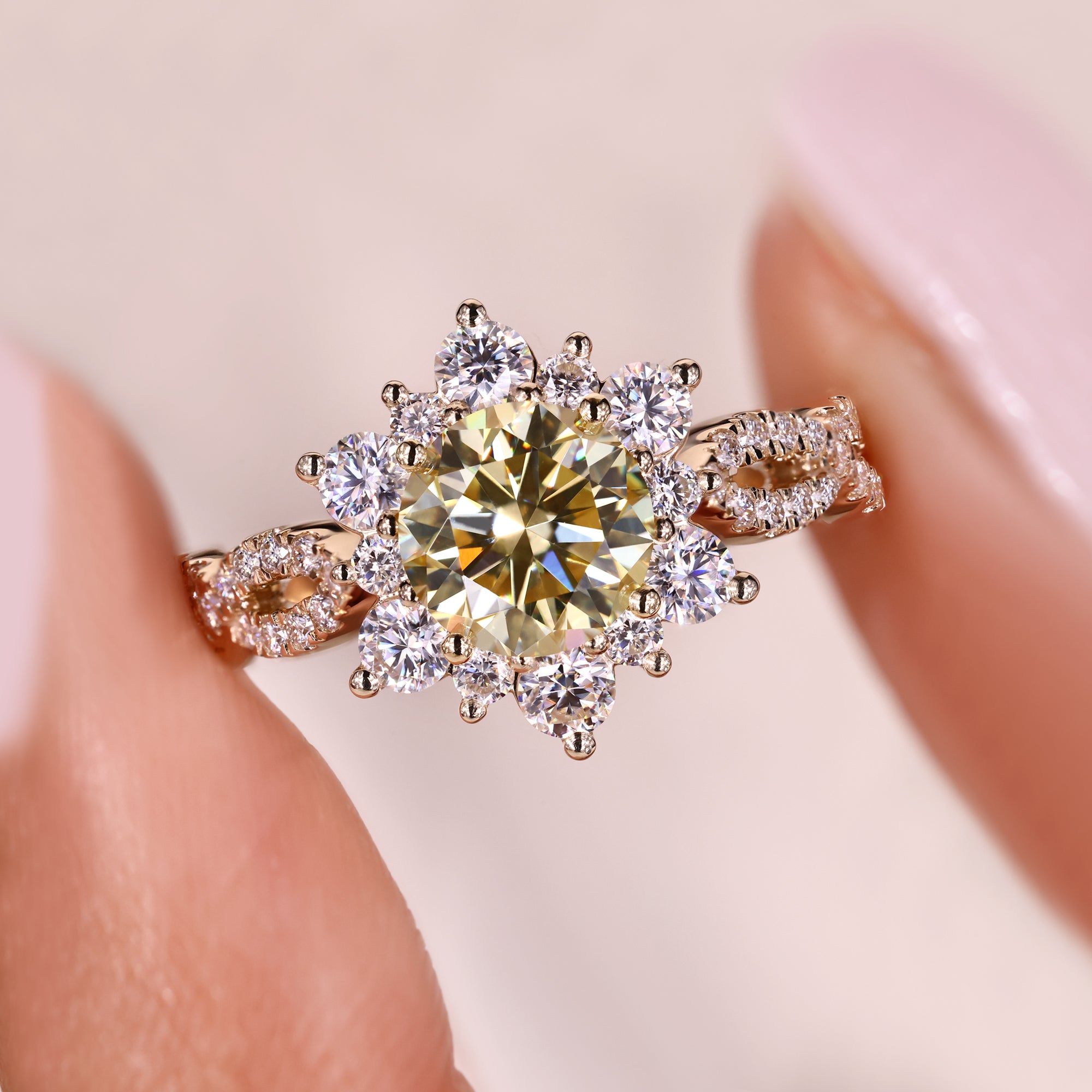 Moissanite engagement ring offers bright fire with an ethical origin.
