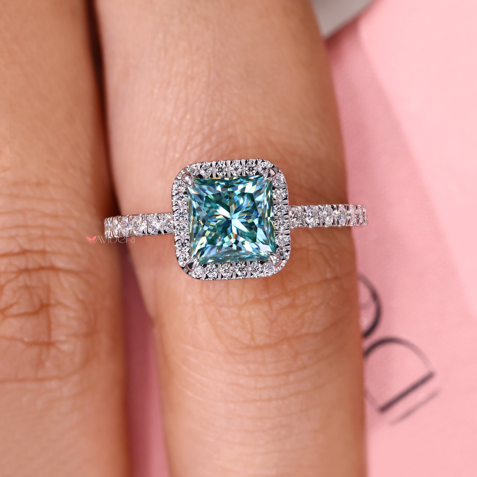 Pave setting ring, avideri ring, moissanite gold ring