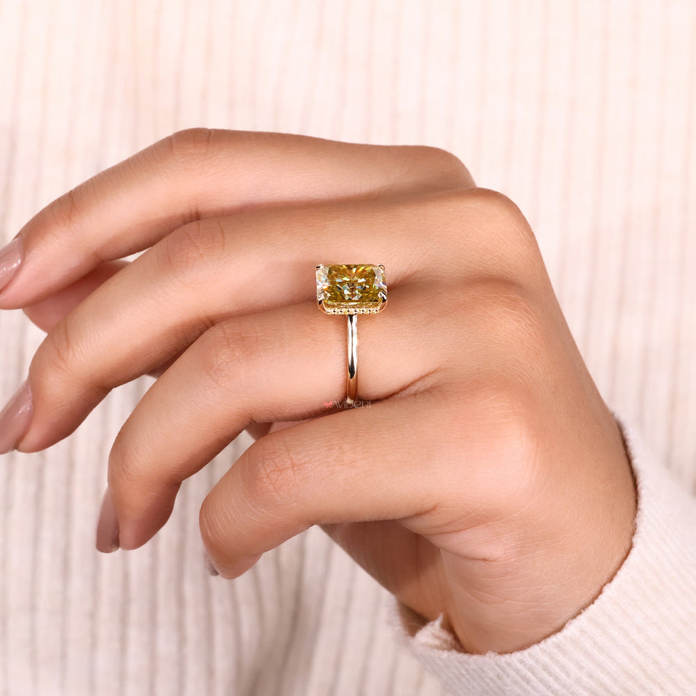 radiant cut ring prong setting moissanite gold ring
