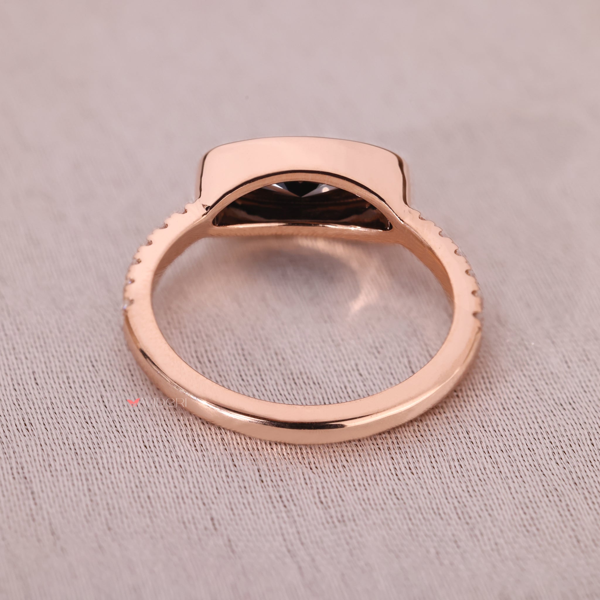 Moissanite gold ring, black diamond ring, pave engagement ring.