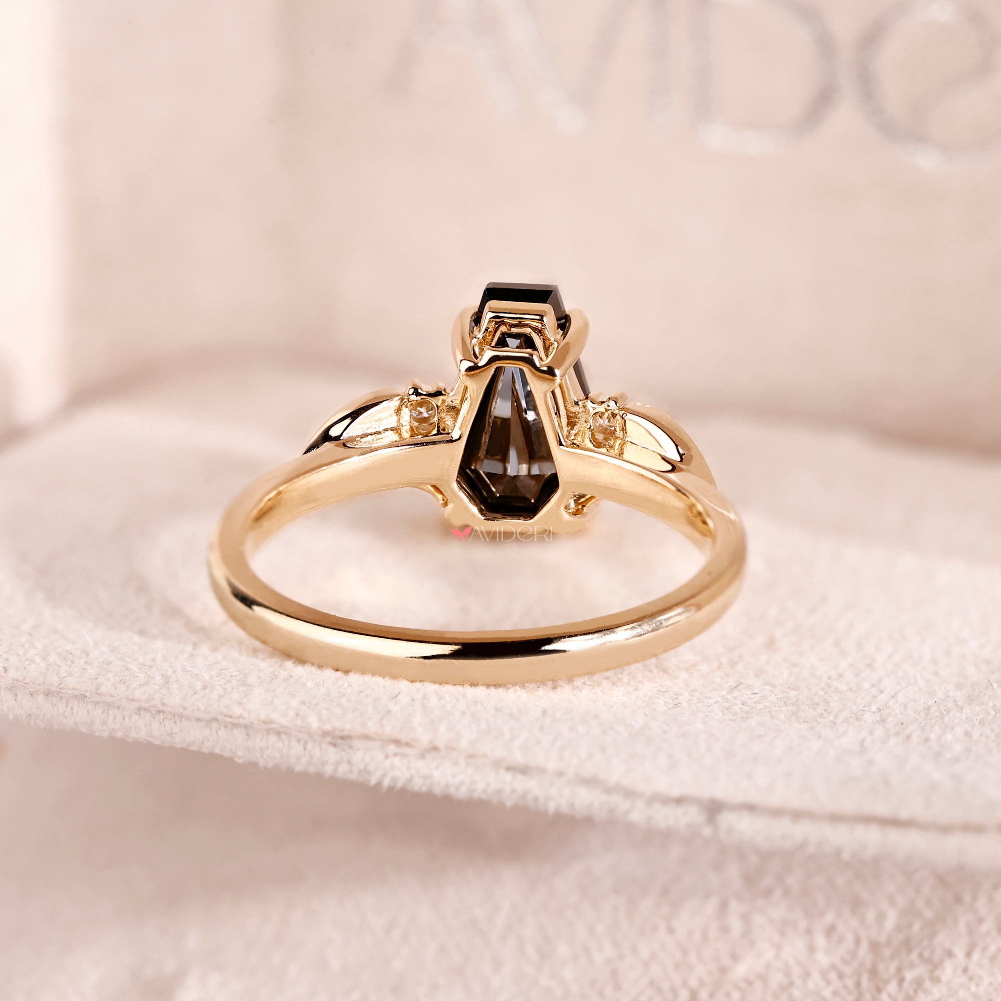 Yellow gold engagement ring with custom engagement ring.