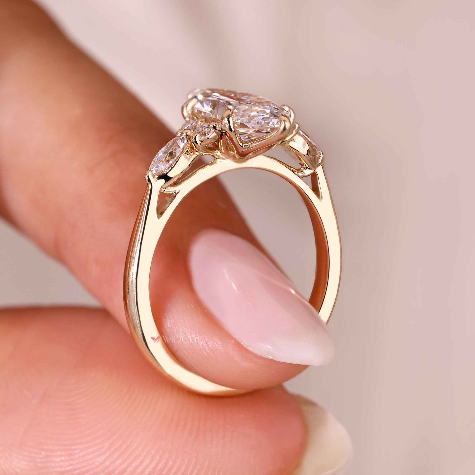 Seven stone marquise cut diamond engagement ring.
