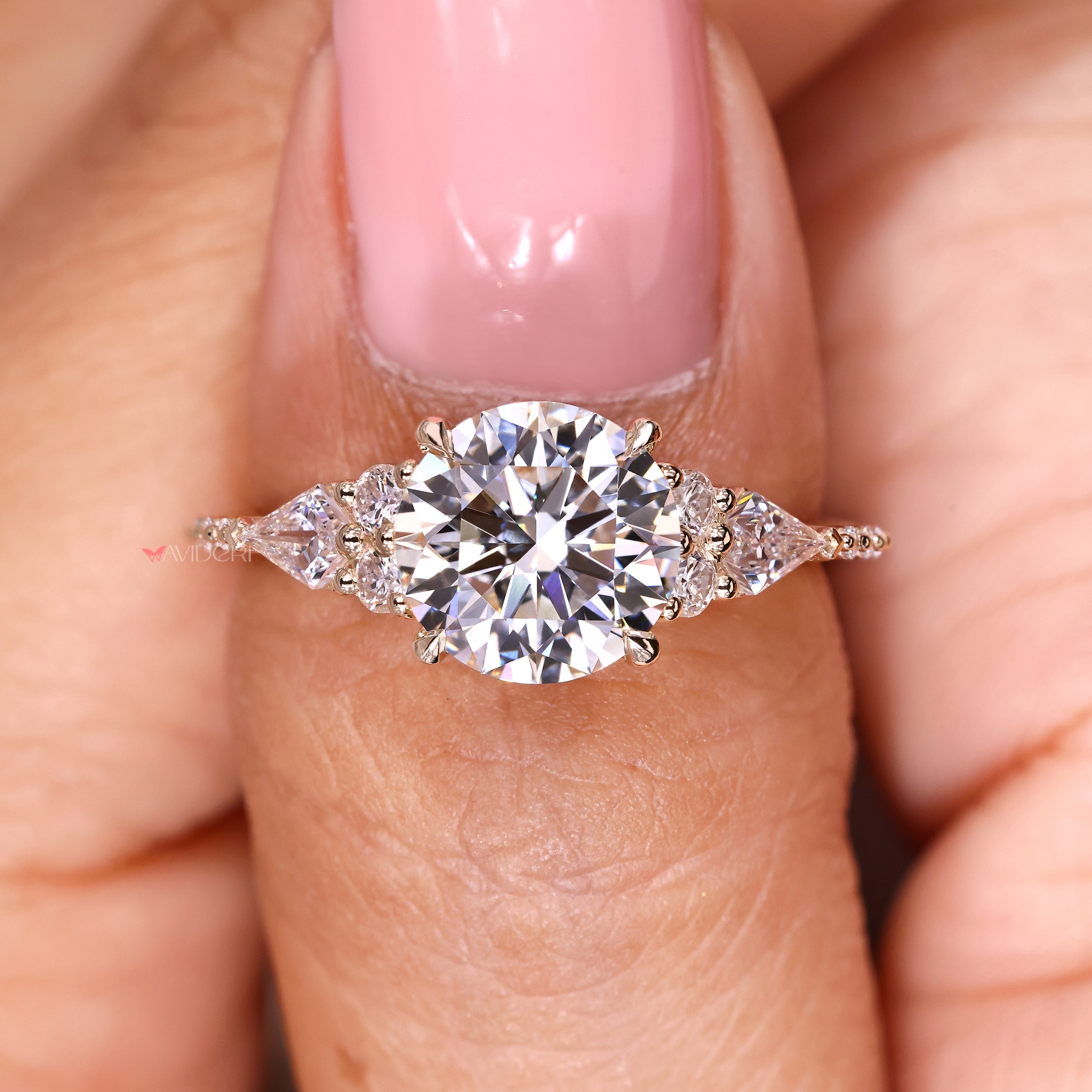 Lab grown round diamond ring with pave and accents
