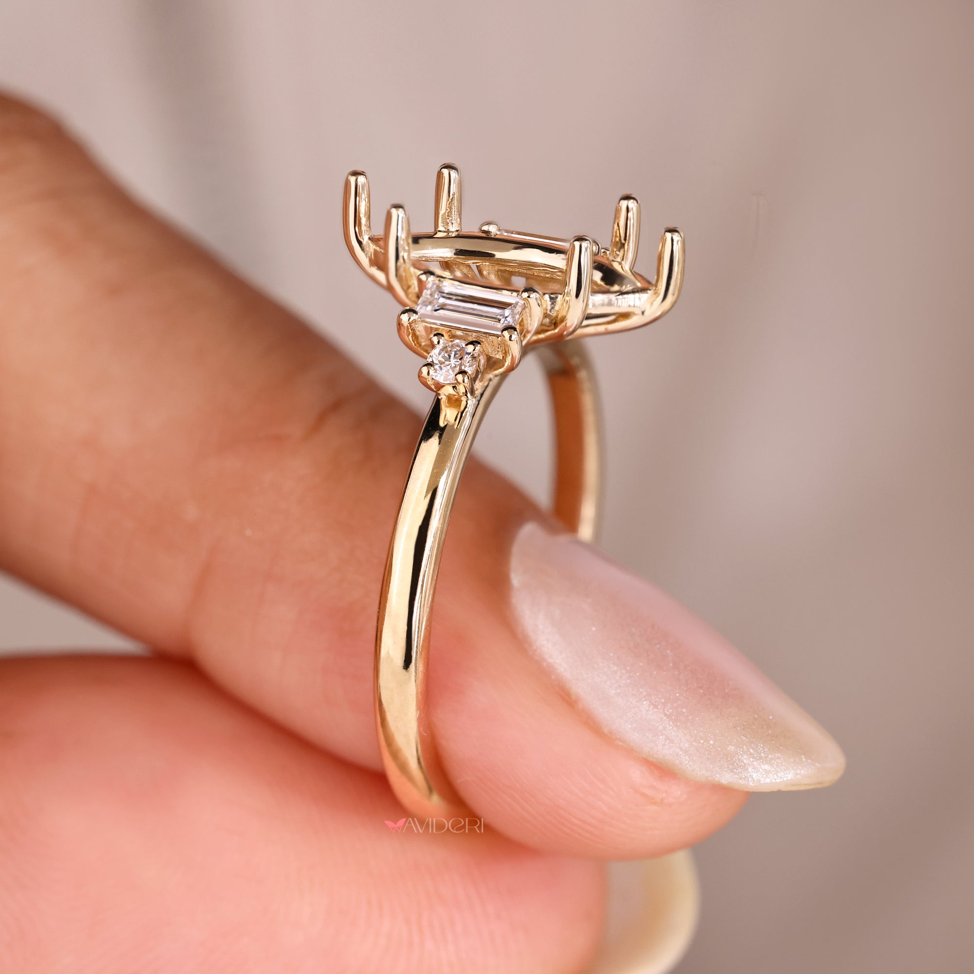 Lab grown diamond marquise semi mount ring.
