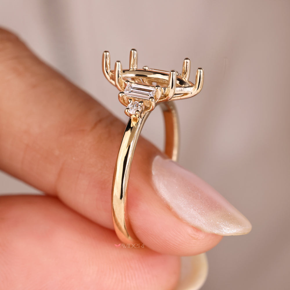Lab grown diamond marquise semi mount ring.
