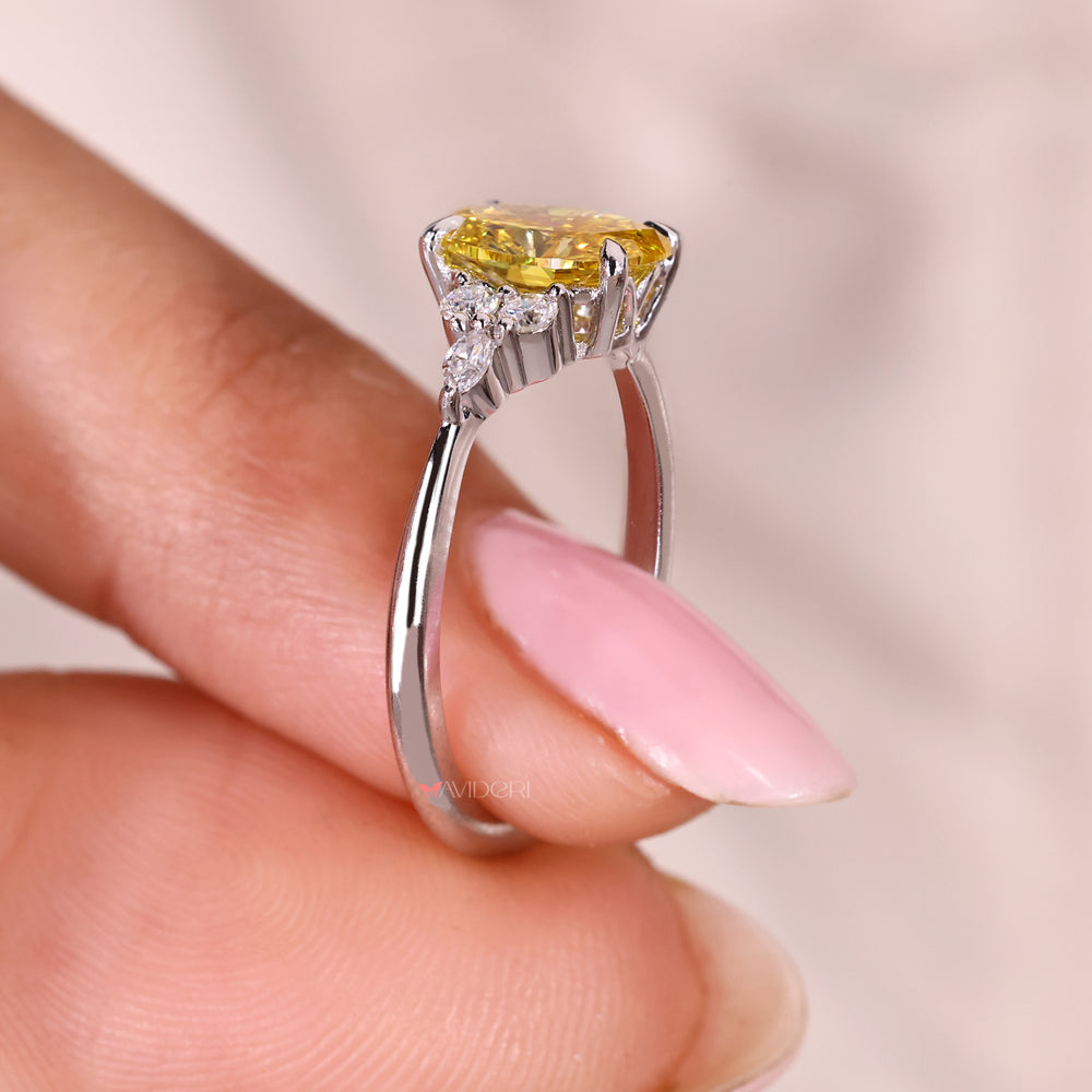 Oval cut lab grown yellow diamond ring handmade.