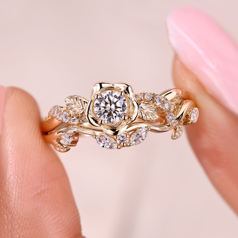 Round and marquise diamond band with round center ring.