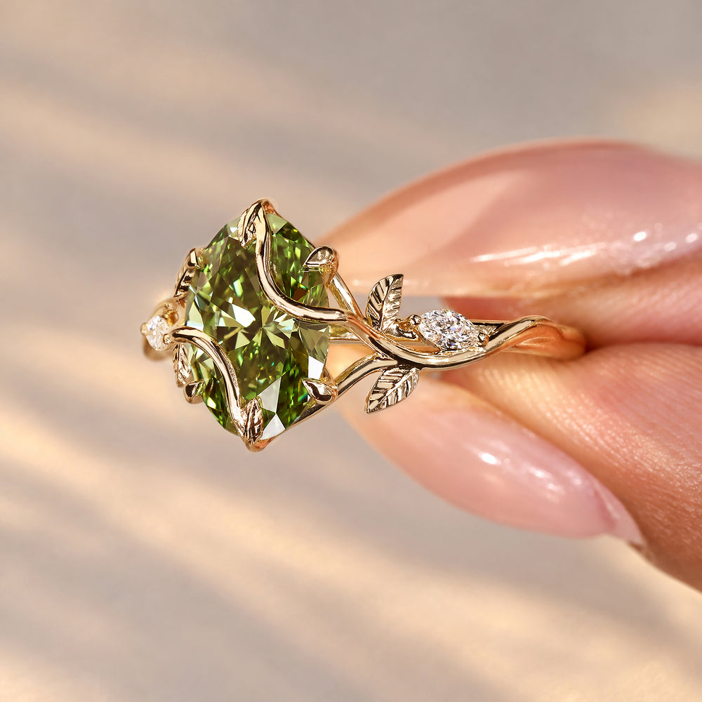 Nature inspired oval diamond ring with twisted shank.