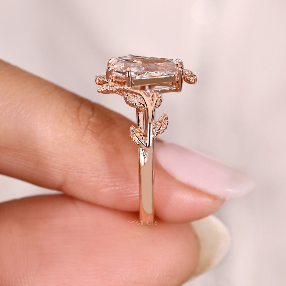 Lab grown coffin cut diamond solitaire ring.
