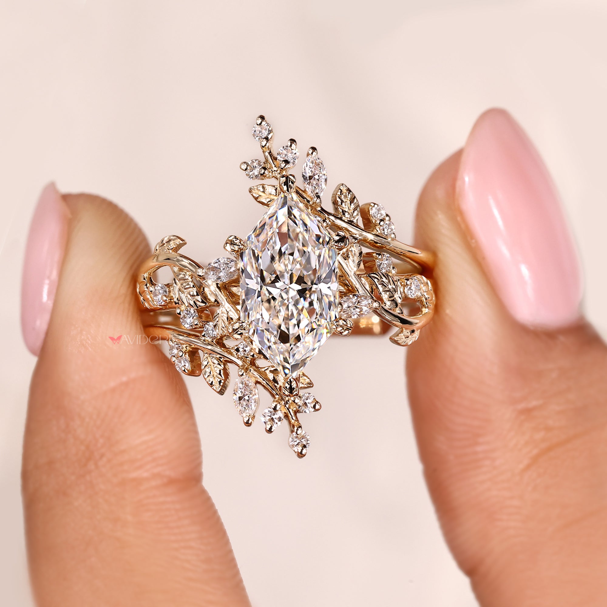 Avideri wedding band with diamond wedding band.