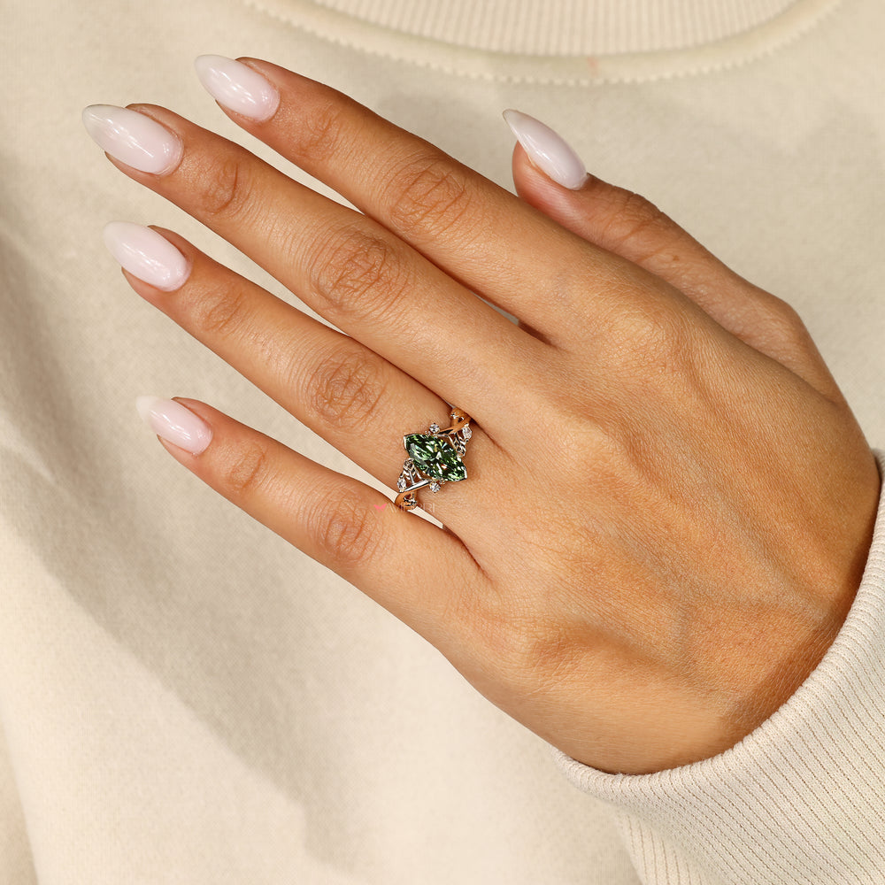 Handmade lab grown marquise diamond ring.
