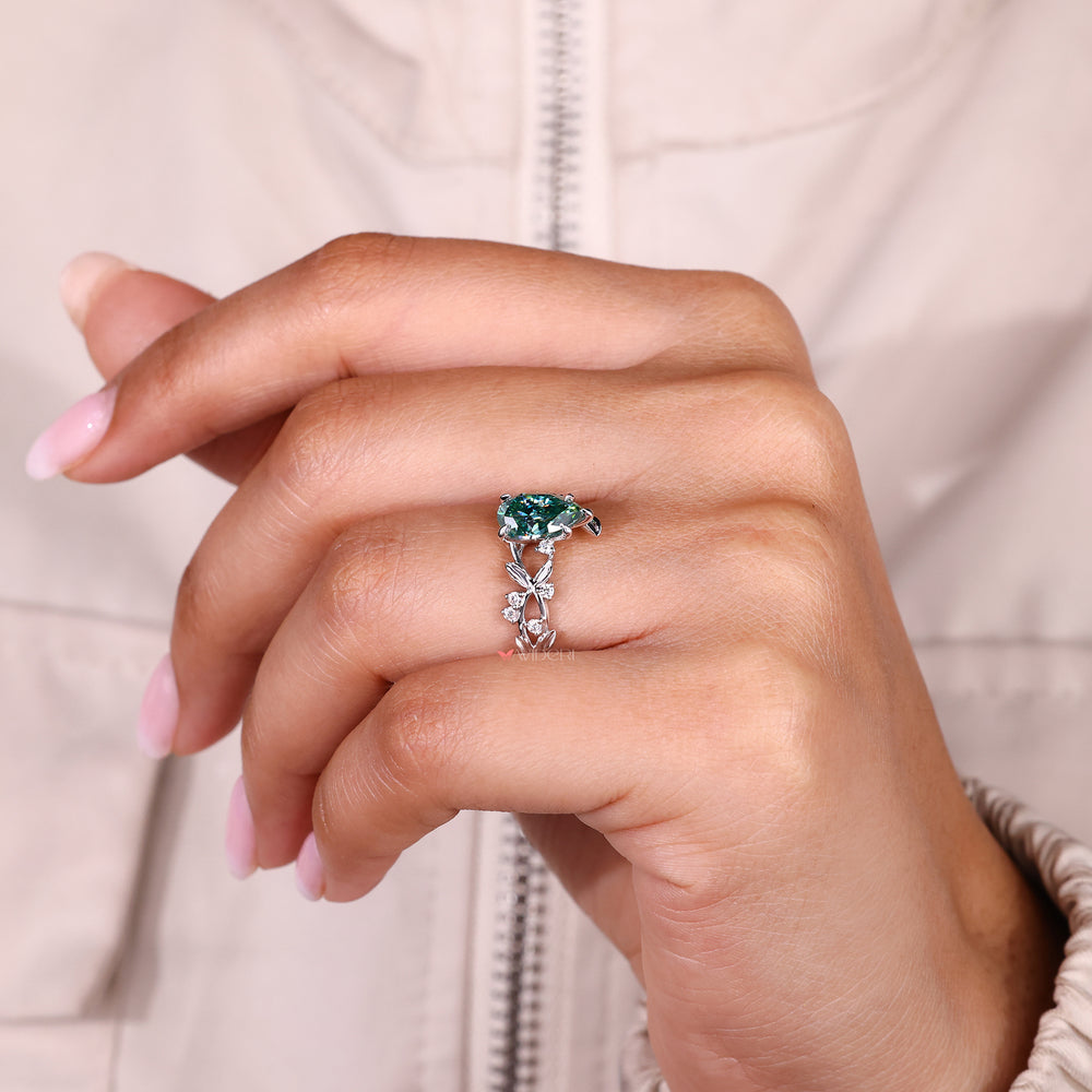 Pear Cut Cyan Blue Moissanite Ring