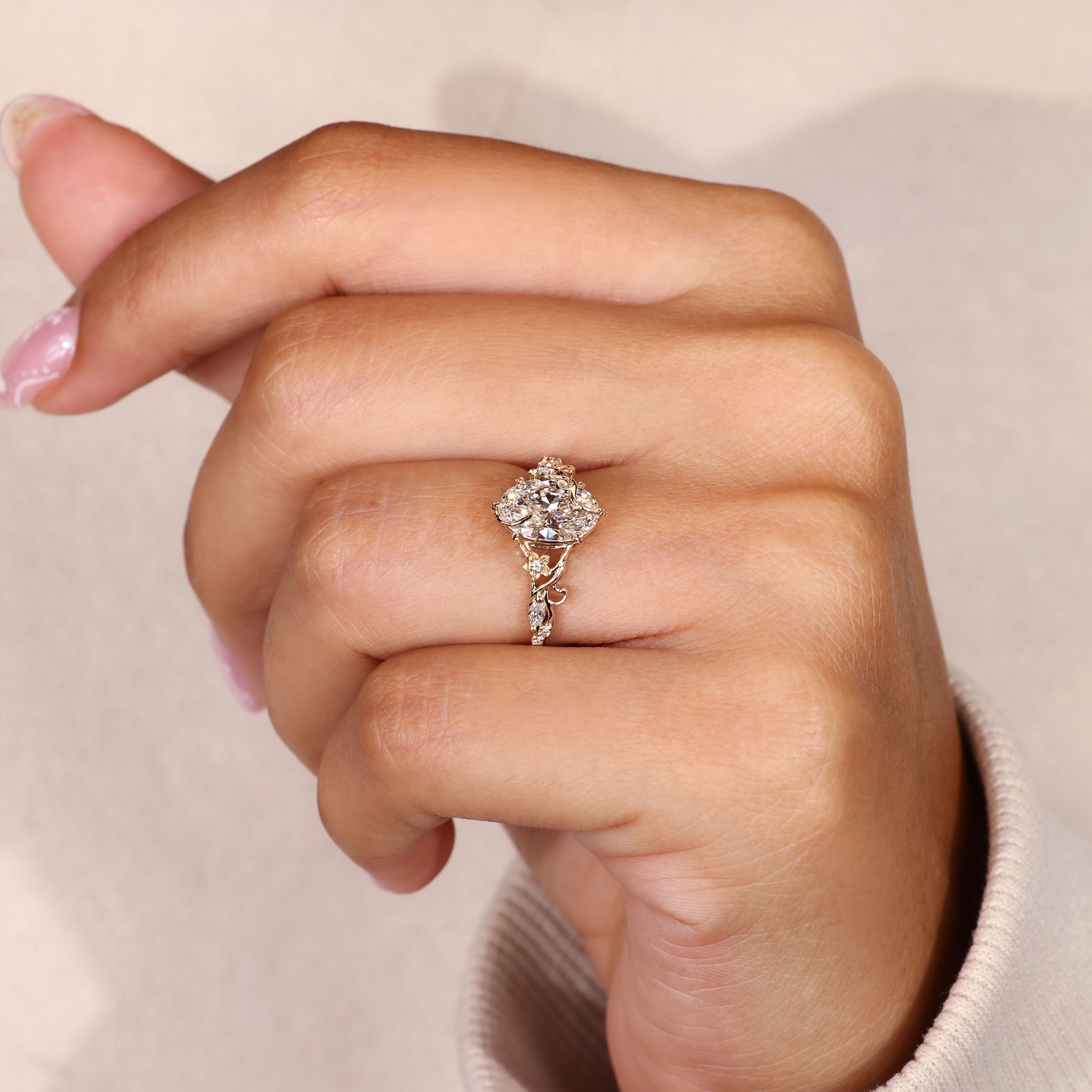 IGI certified oval cut lab grown diamond ring.
