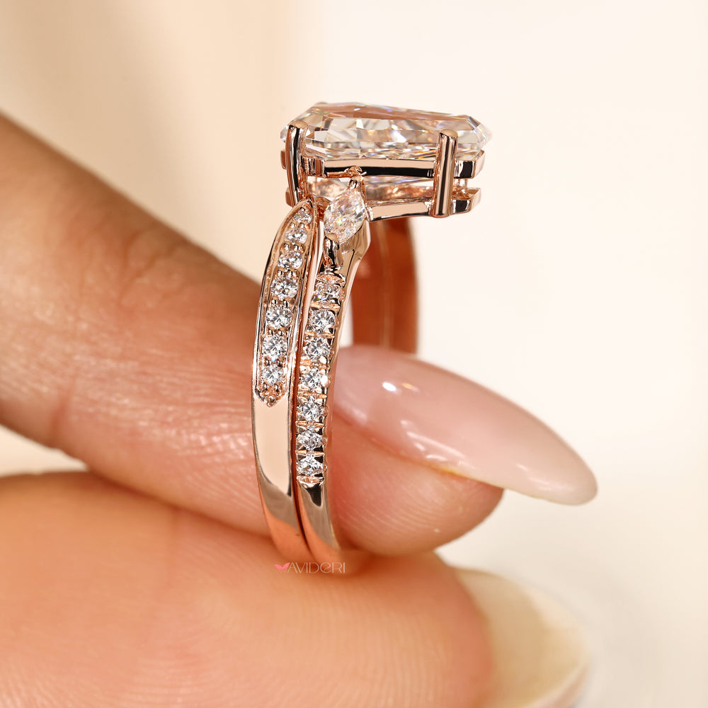 Diamond ring with open gap wedding band design.
