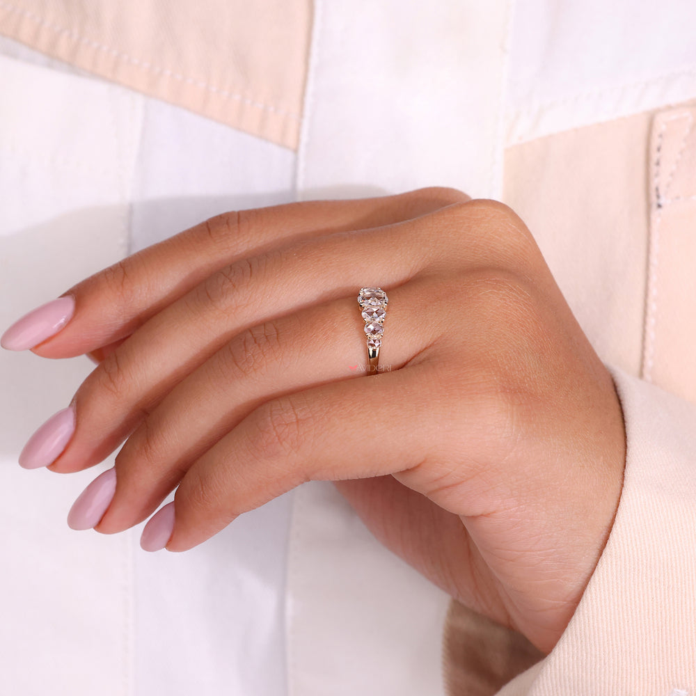 Rose cut diamond band, handmade band, yellow gold
