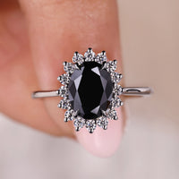 Oval Moissanite Engagement Ring - Cluster Halo