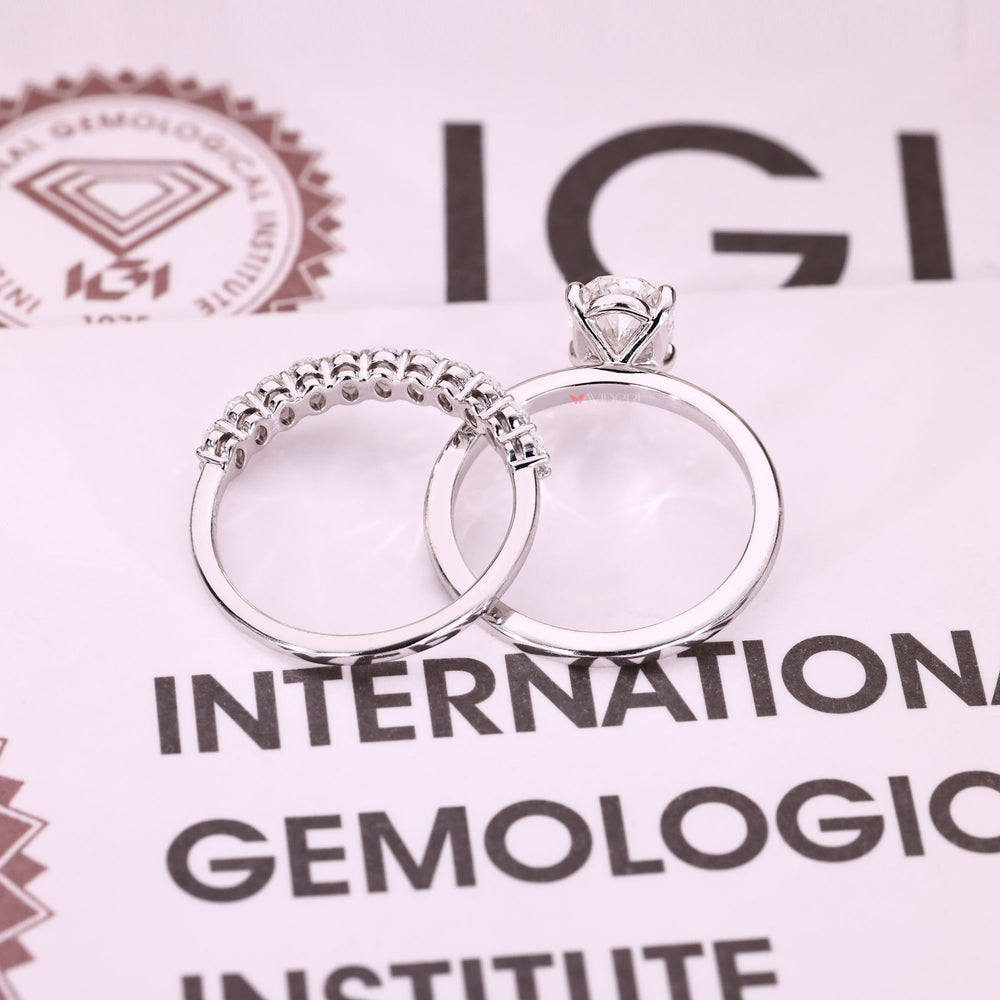 IGI certified oval diamond engagement ring set.
