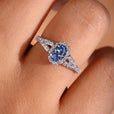 Oval cut engagement ring pairs beautifully with split pave band.