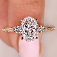 Three Stone Oval Cut Diamond Ring In Tapered Shank