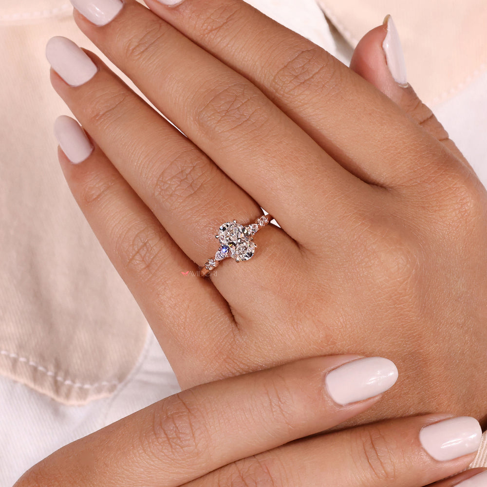 pear ring cathedral setting ring seven stone diamond ring
